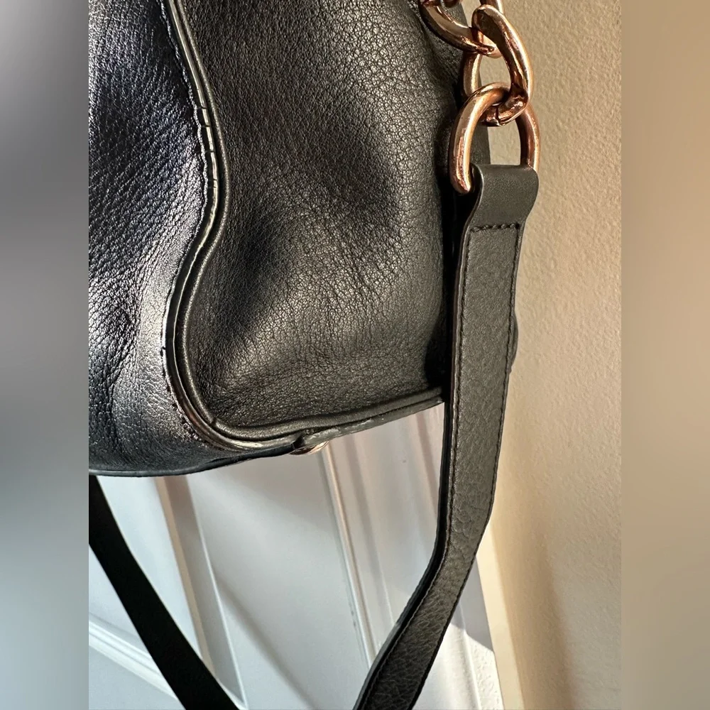 Michael Kors HAMILTON Black Pebbled Leather Satchel Tote Bag Rose Gold Hardware - Picture 15 of 17